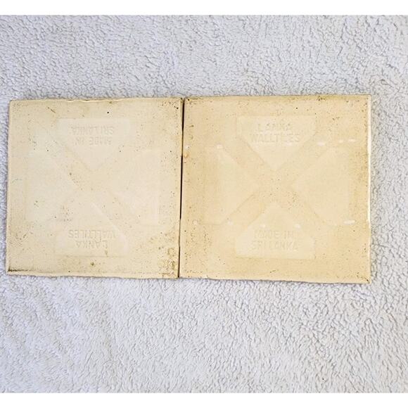 2 Hand-painted Plumeria Ceramic Tiles 5.25" VTG 80s Sri Lanka Walltiles Flowers - Picture 6 of 9